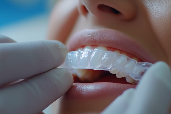 Frau bekommt Zahnschiene eingesetzt